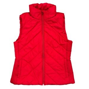 New York & Company Red Quilted Sleeveless Zip Up Vest Size Medium‎